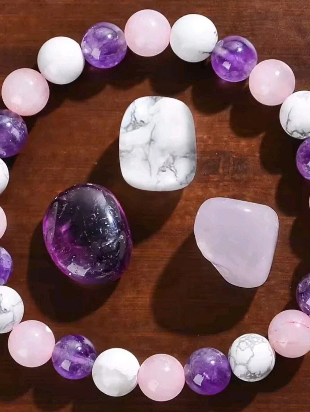 Sleep Crystal Bracelet Amethyst Rose Quartz Howlite Beaded Stretch Bracelet